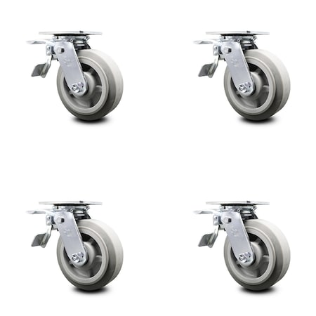 Service Caster 6 Inch Thermoplastic Rubber Caster Set with Roller Bearings and Total Lock Brake SCC-TTL30S620-TPRRF-4